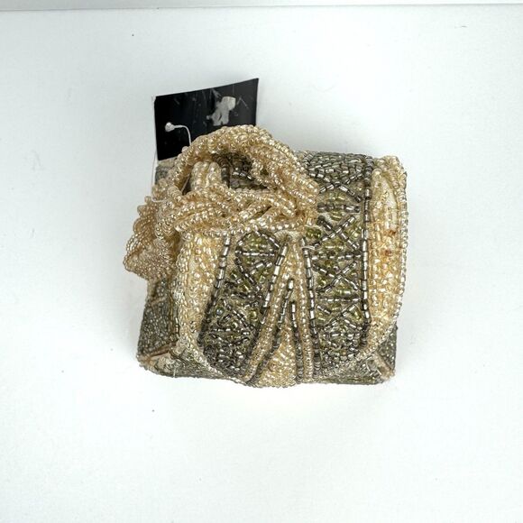 Rare Moni Couture Triangle Top  Handle Silver Gold Beaded Eiffel Tower Purse Bag - Picture 14 of 15
